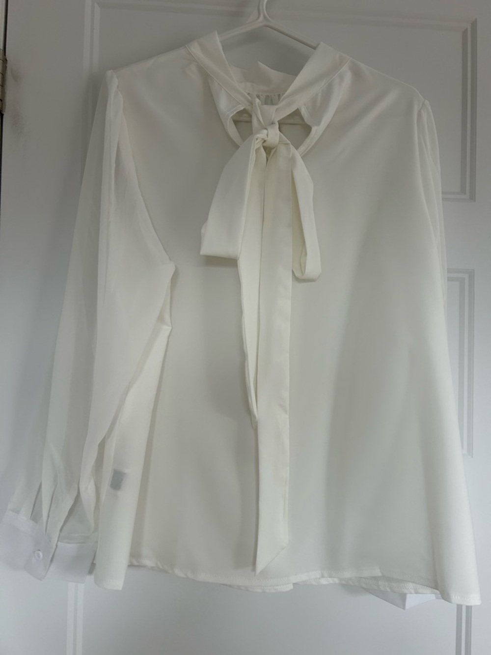 Women's Cream Tie-Neck Blouse